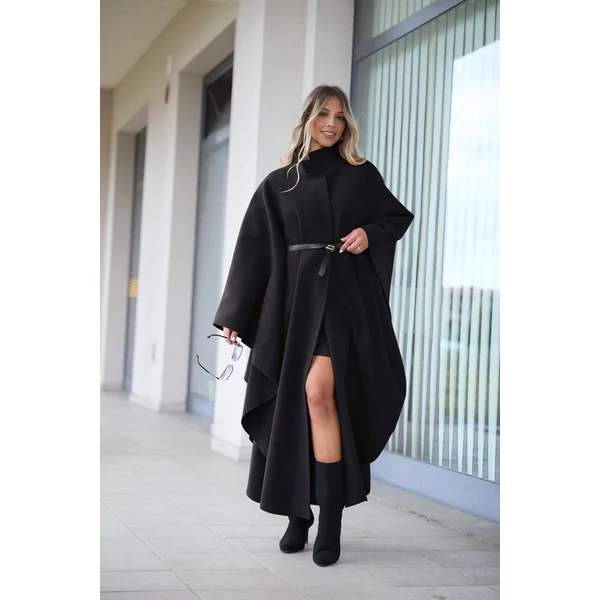 Fekete ,különleges szabású hosszú poncsó