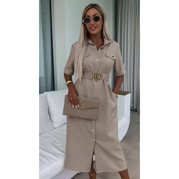 Zsebes drapp színű ingruha