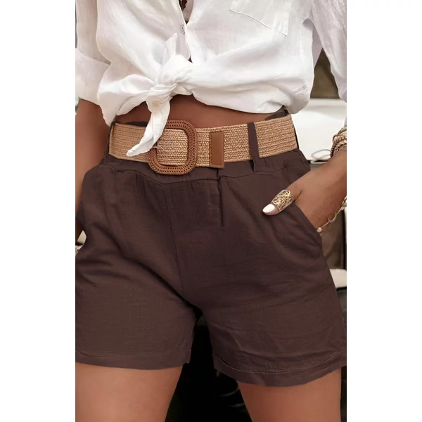Lenge anyagú kávébarna rövidnadrág 