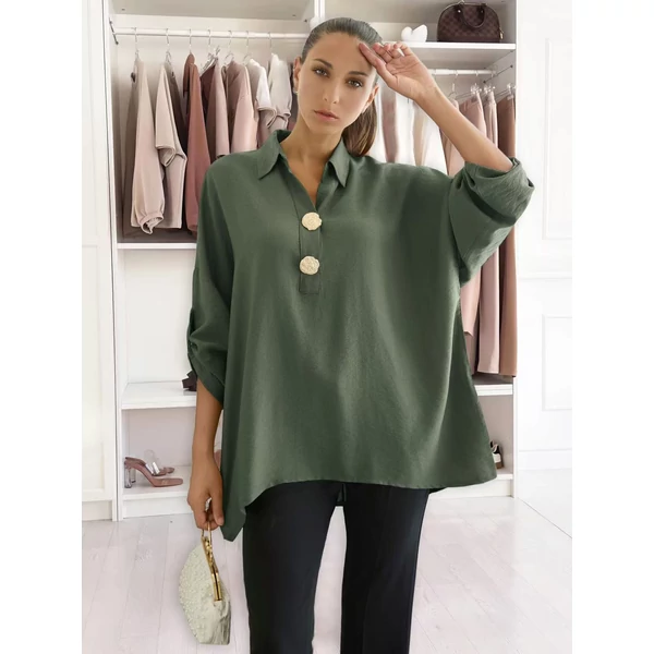 Khakizöld laza ingfelső