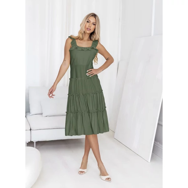 Lenvászon khakizöld ruha