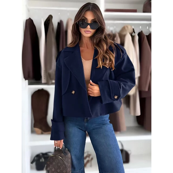 Sötétkék plüspolár kiskabát