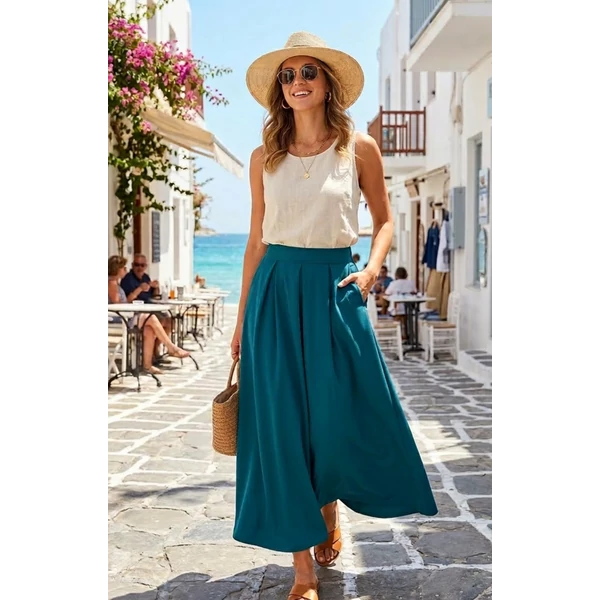 Zsebes petrolkék maxi szoknya