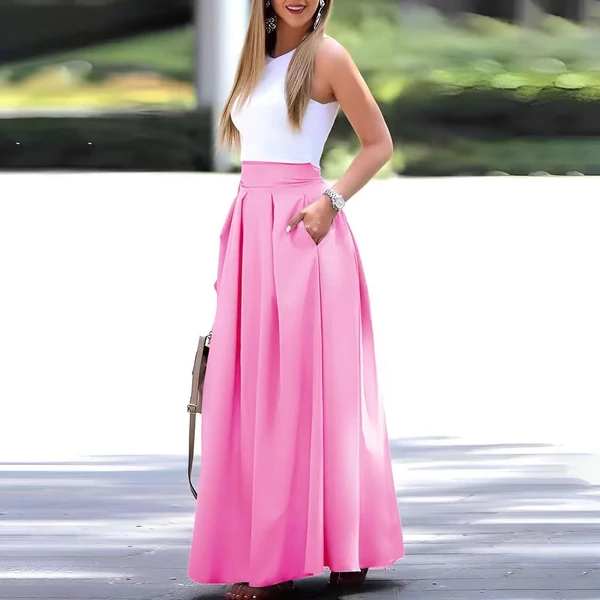 Zsebes rózsaszín maxi szoknya