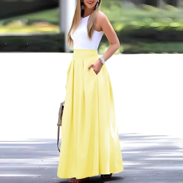 Zsebes sárga elegáns szoknya