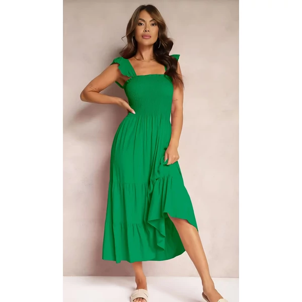 Lenvászon smaragdzöld  ruha