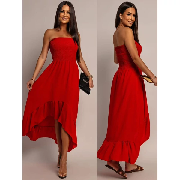 Pántnélküli lenge piros ruha