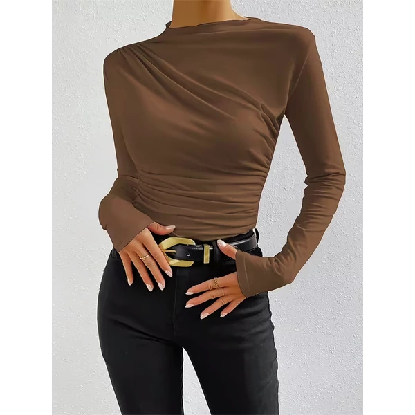 Nicole konyakbarna bordás felső