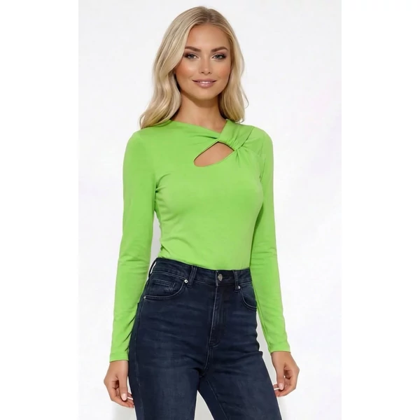 Dekoltázsnál csavart erőszöld felső