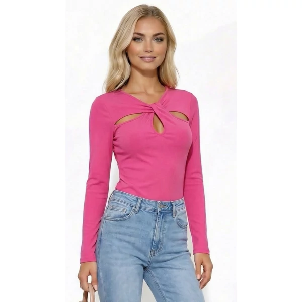 Dekoltázsnál csavart  pink felső