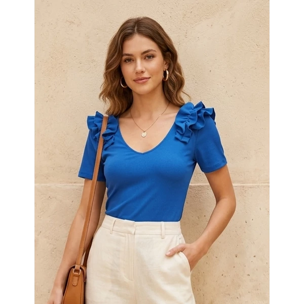 Fodros vállú királykék  felső