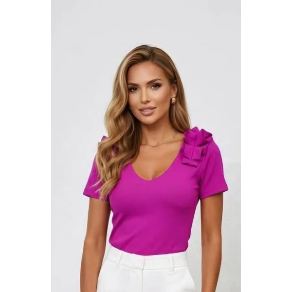 Fodros vállú magenta  felső