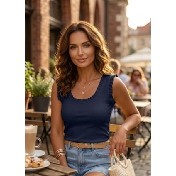 Samantha fodros   ujjatlan  sötétkék felső