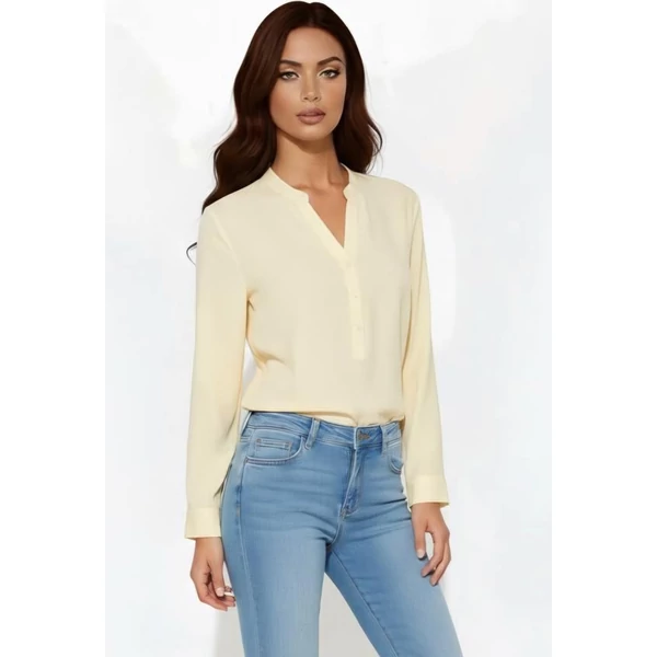 Elegáns, vanília sárga elöl gombos blúz
