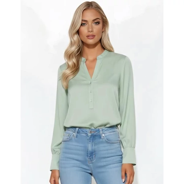 Elegáns, olajzöld elöl gombos blúz