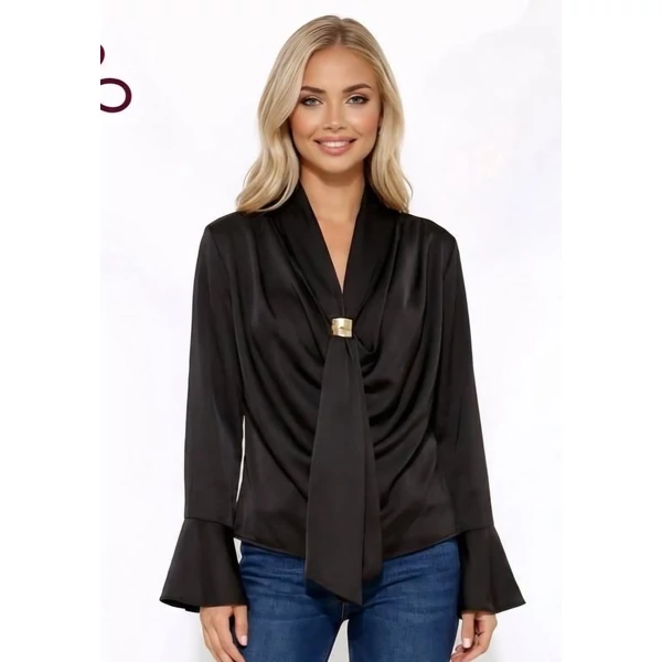 Fekete elegáns szatén  blúz