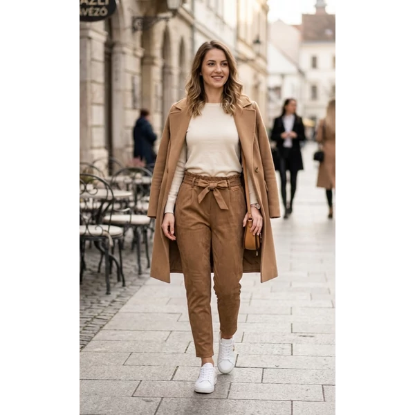 Magasderekú masnis barna színű nadrág