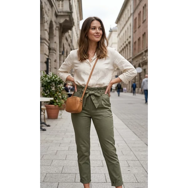 Magasderekú masnis khaki nadrág