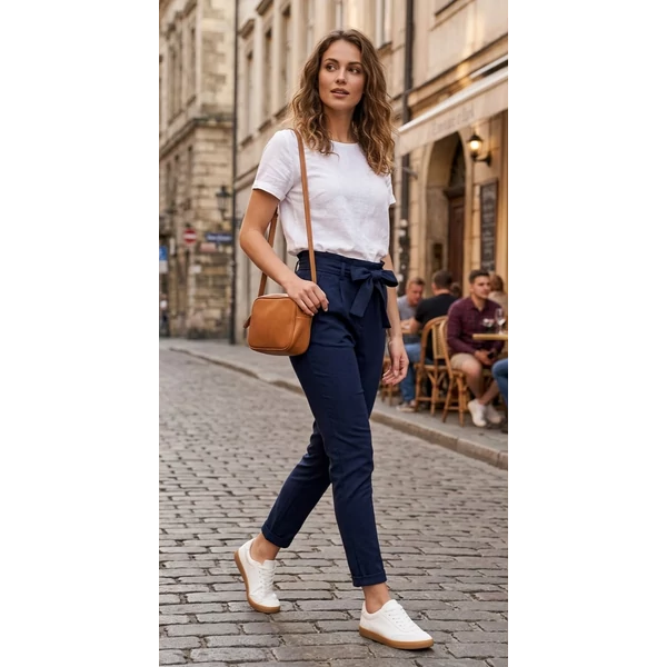 Magasderekú masnis sötétkék nadrág