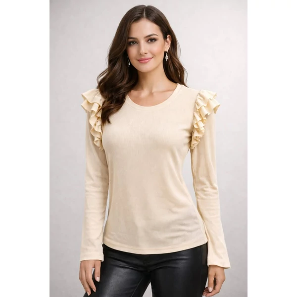 Fodros vállú drapp felső