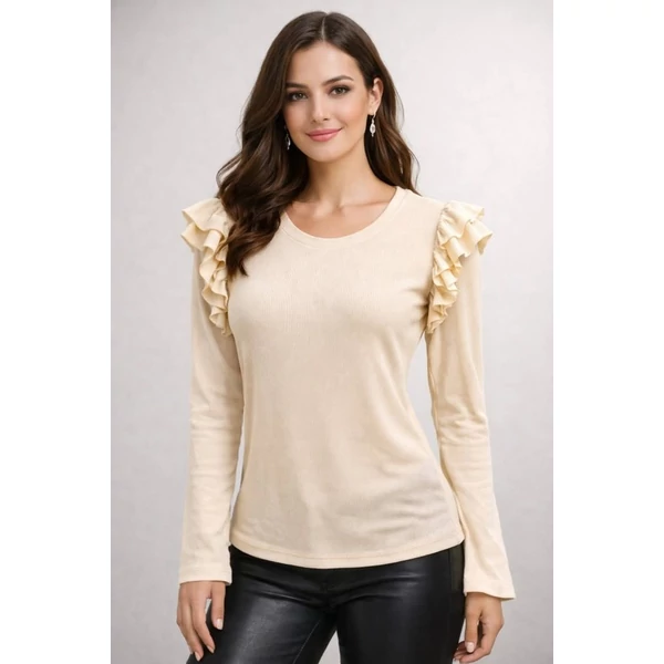 Fodros vállú sárga felső