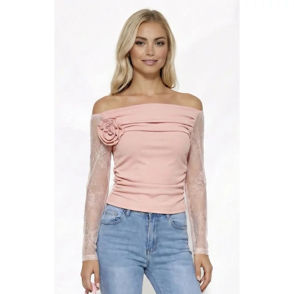 Csipkés ujjú rózsaszín felső