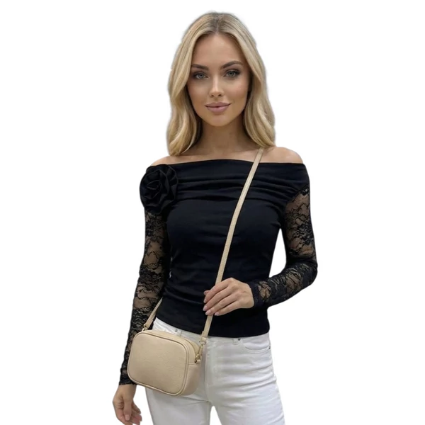 Csipkés ujjú fekete felső