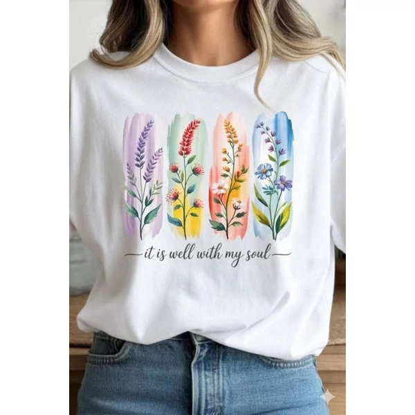 Virág mintás fehér póló 