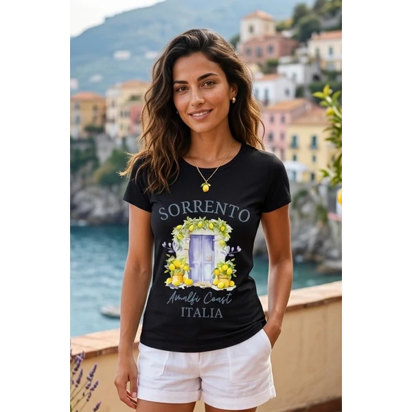 Sorrento nyomott mintás fekete póló