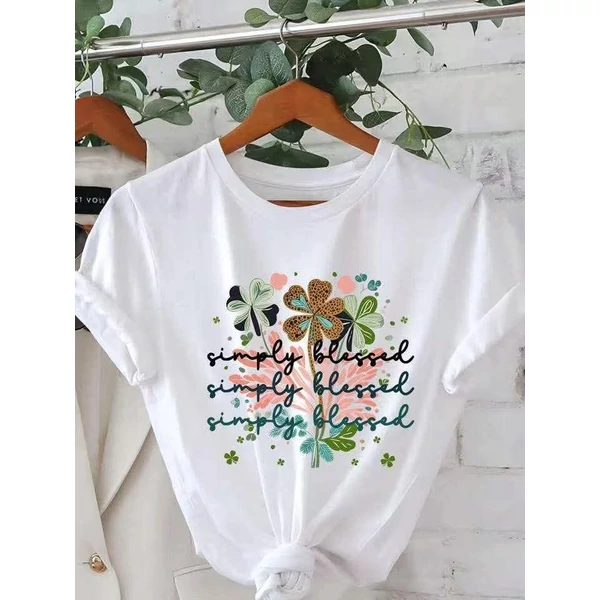 Virág mintás fehér póló 