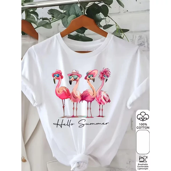Flamingó mintás fehér póló