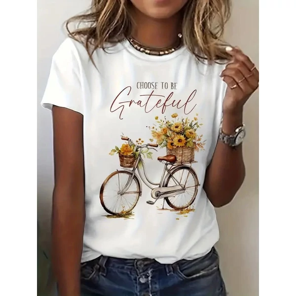 Bicikli  mintás  fehér póló