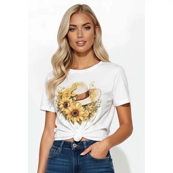Virág mintás fehér póló