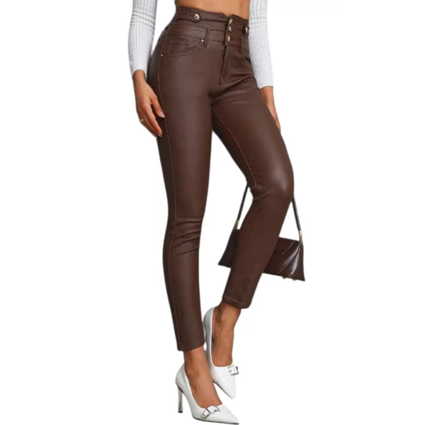 Műbőr hatású  sötétbarna nadrág