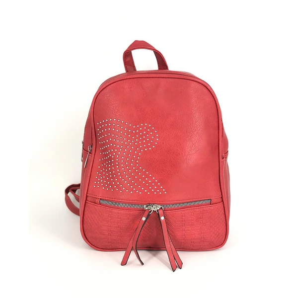 Műbőr piros háti táska ,kövekkel díszítve