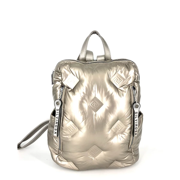 Bronz színű   háti táska szteppelt mintával  