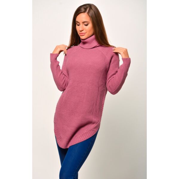 Kerekített aljú garbós mályva színű pulóver