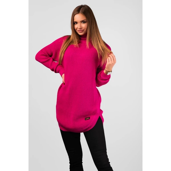 Kerekített aljú garbós pink pulóver