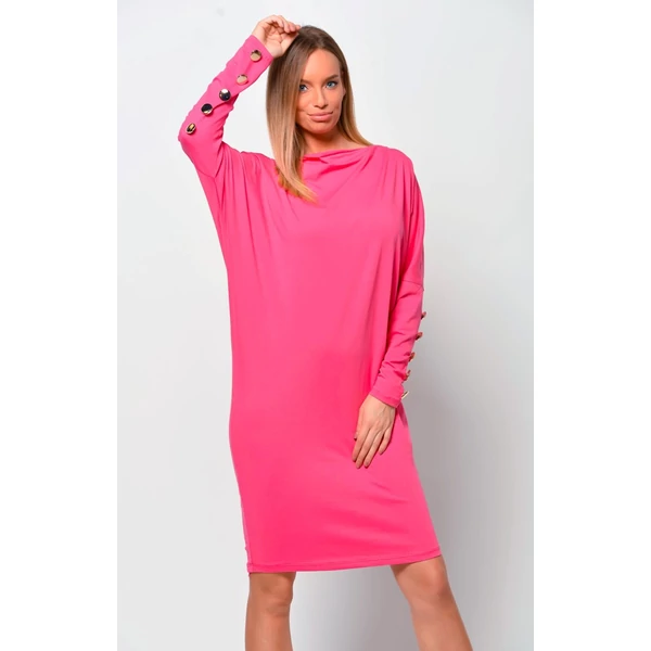 Ujjain díszgombos lezser fazonú pink ruha