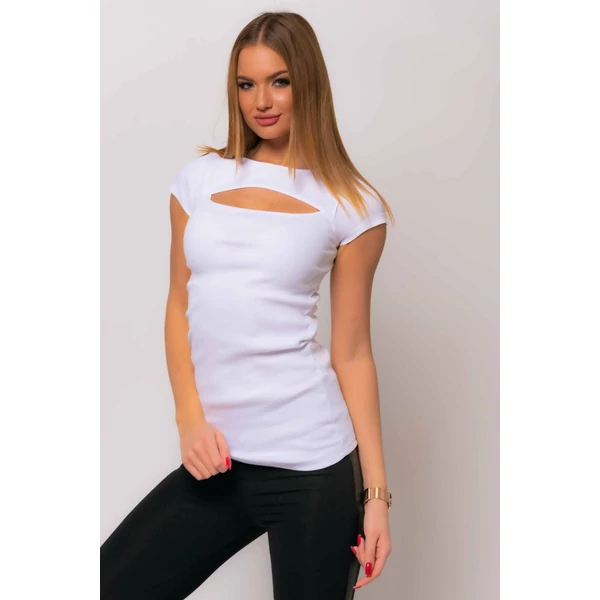 Dekoltázsnál kivágott bordás anyagú fehér felső