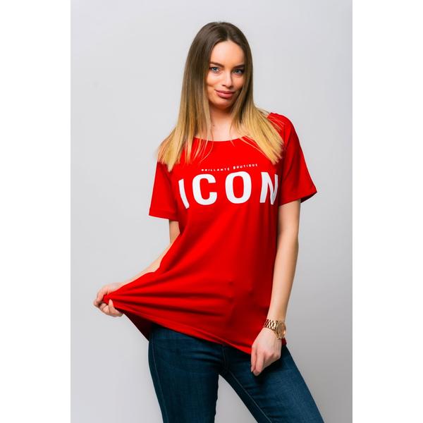ICON feliratú piros laza felső