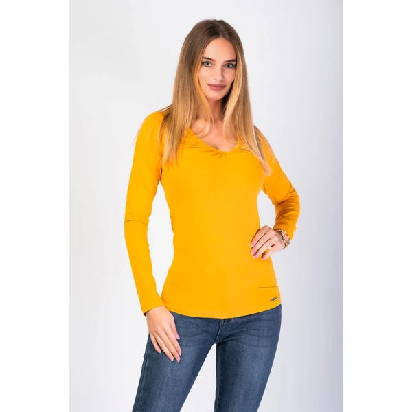 Mustársárga V nyakú basic felső
