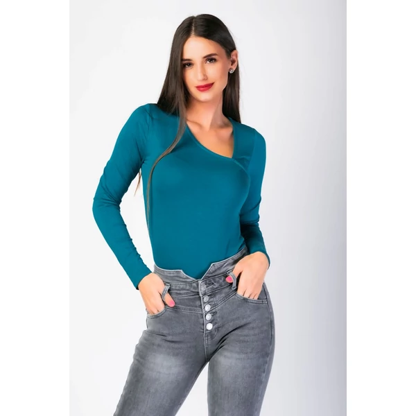Aszimmetrikus nyakú petrolkék body