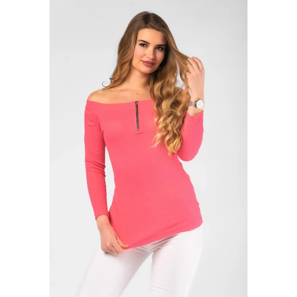 Vállra húzható,cipzáros, pink bordás felső