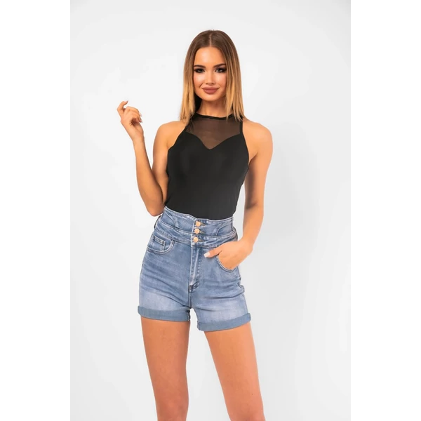 Tüll betétes fekete body