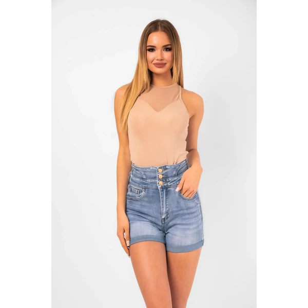 Tüll betétes drapp színű body