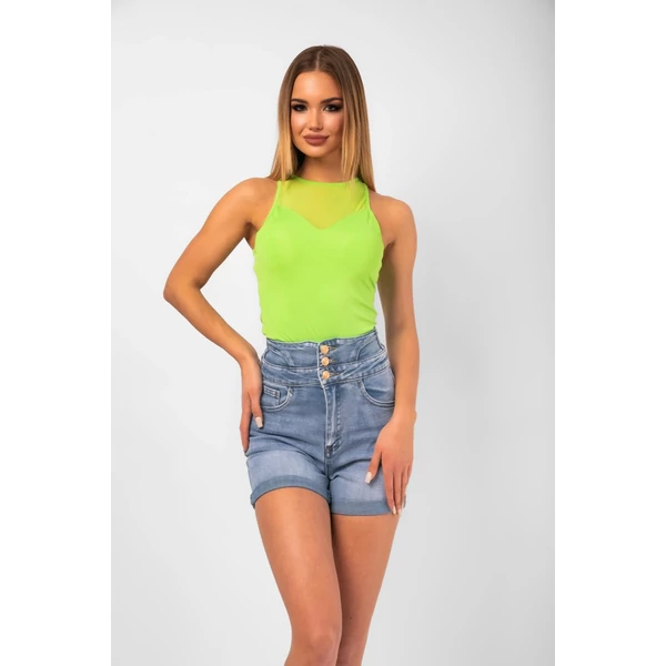 Tüll betétes erős zöld body