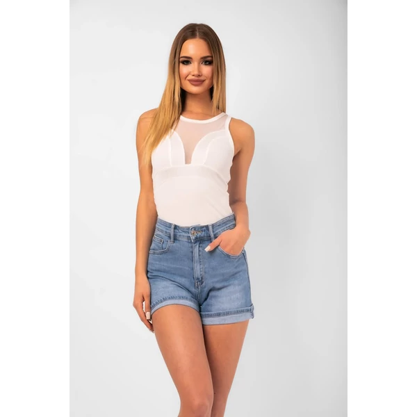 Tüll betétes törtfehér body