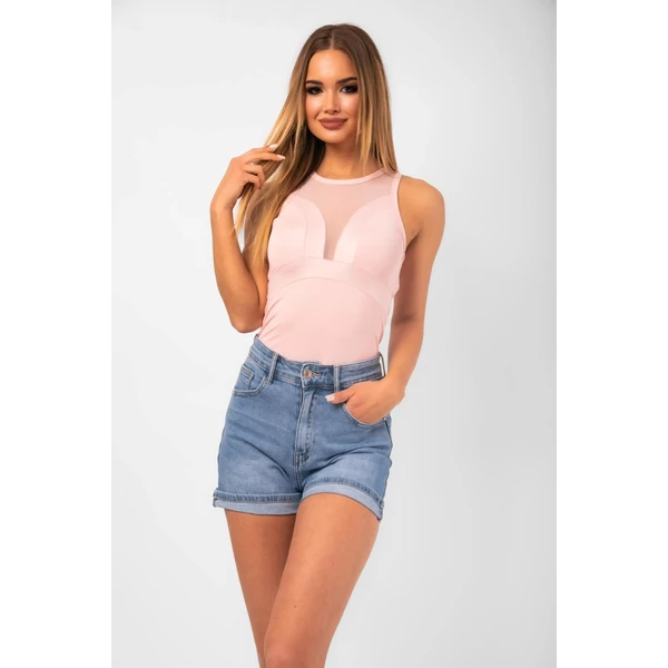 Tüll betétes rózsaszín body
