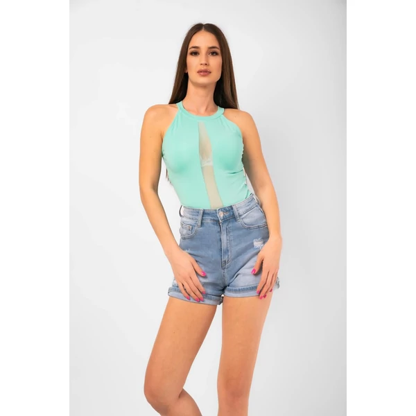 Tüll betétes mentazöld body